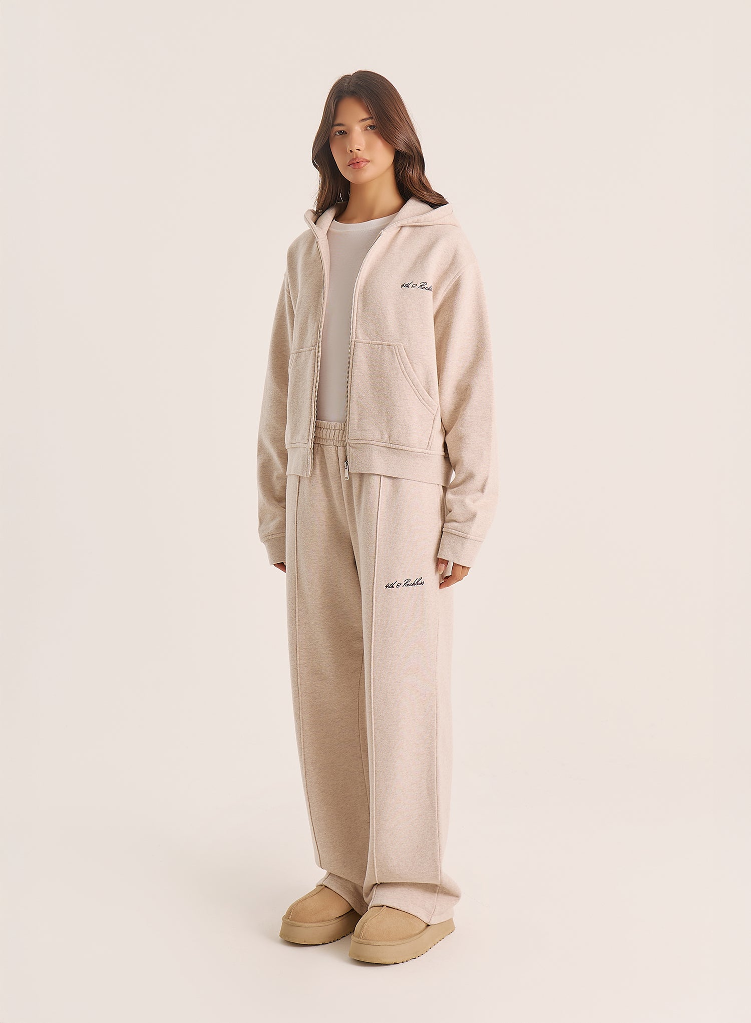 Oatmeal 4th Wide Leg Branded Joggers